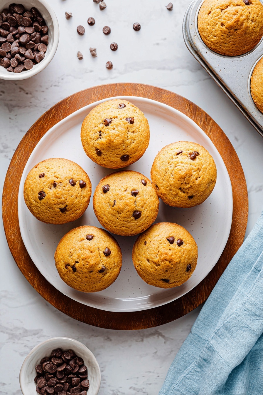 Two pieces of a chocolate chip muffin are shown on a white plate with scalloped edges. Each muffin piece reveals a soft, light golden interior with dark, melted chocolate chips scattered inside. The muffin's texture looks moist and crumbly with slightly crispy edges on top. The plate sits on a white marbled surface with a blue woven cloth partially visible at the bottom left corner and a few loose chocolate chips nearby. photo taken with an iphone --ar 2:3 --v 7